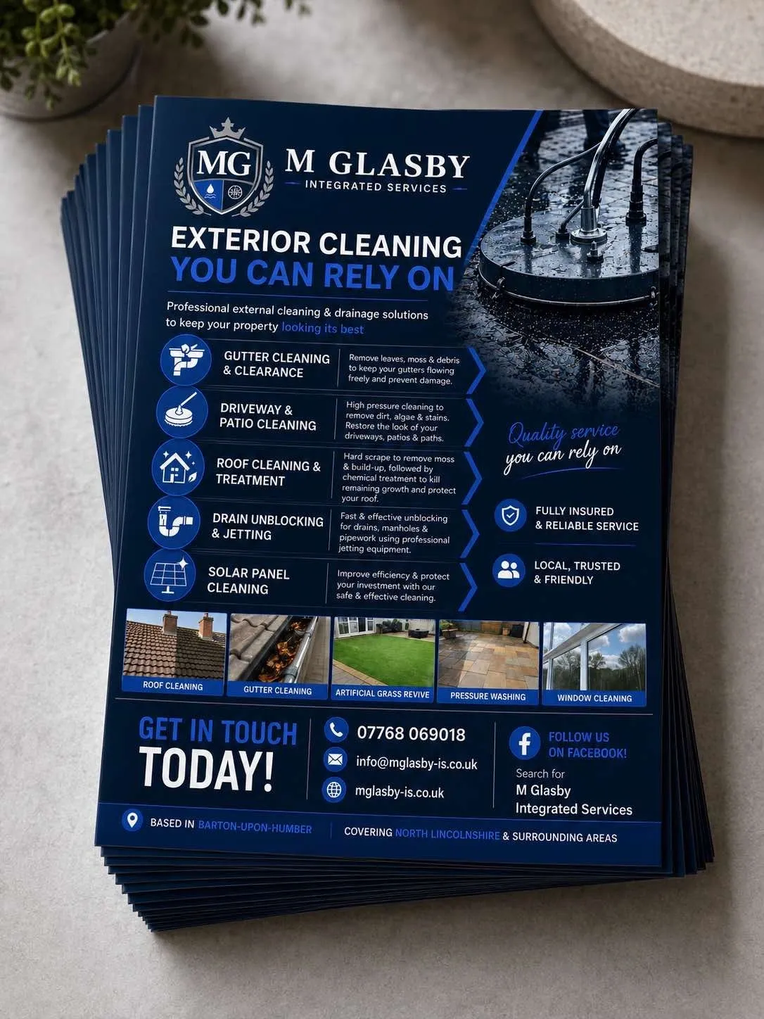 M Glasby Integrated Services flyers