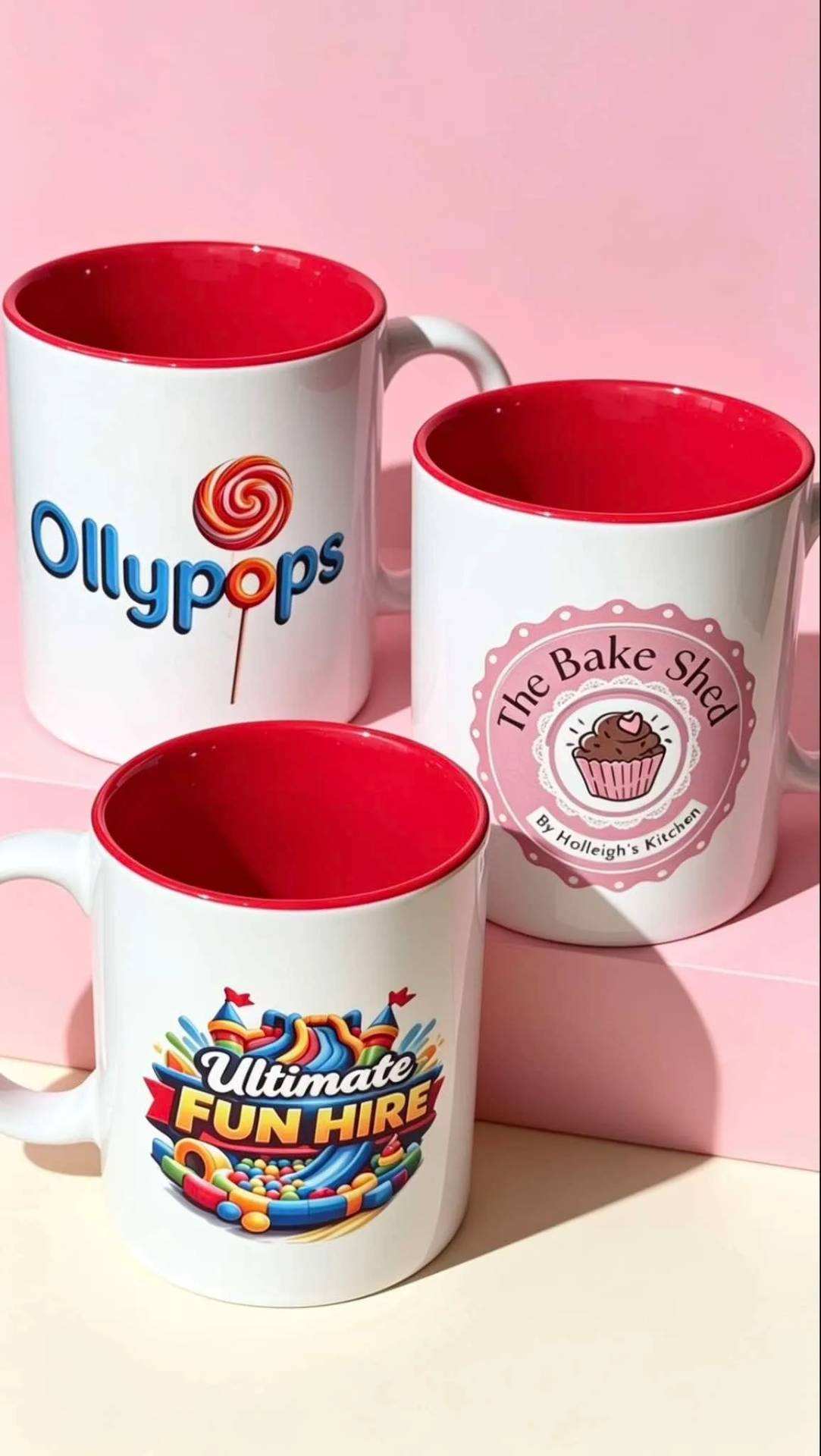Ollypops, The Bake Shed & Ultimate Fun Hire mugs
