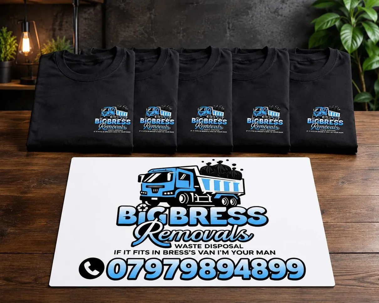 Big Bress Removals t-shirts and sign