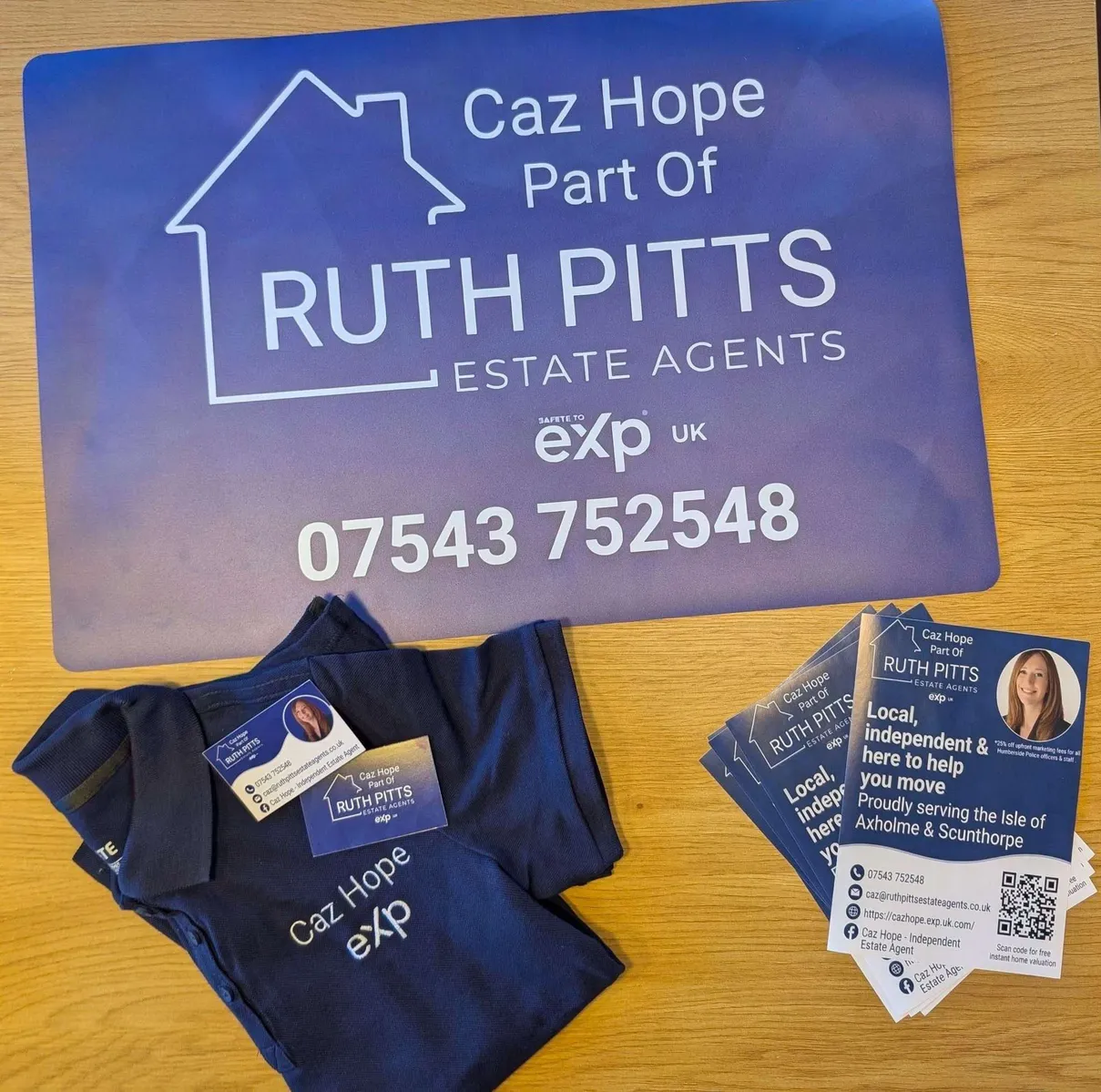 Ruth Pitts Estate Agents signage, polo & cards