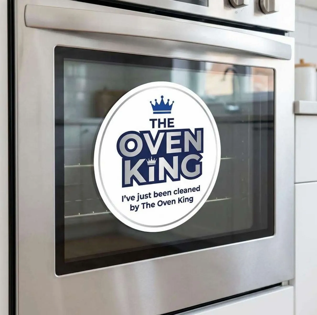 The Oven King sticker on oven door